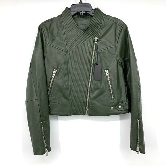 Blank NYC Jacket Green Faux Leather Moto Zip Forever And A Day - Picture 4 of 12